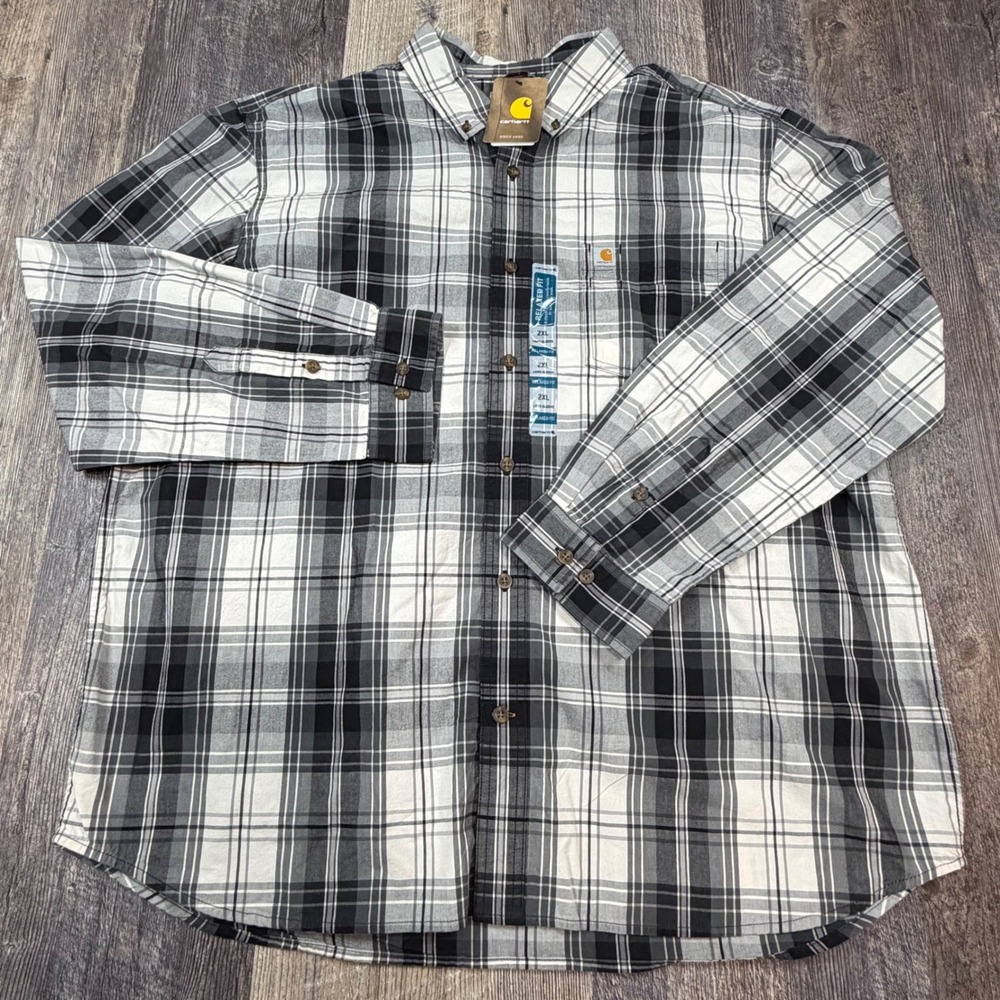 Carhartt Mens 2XL Relaxed Fit Plaid Long Sleeve Button Down Work Shirt 103351